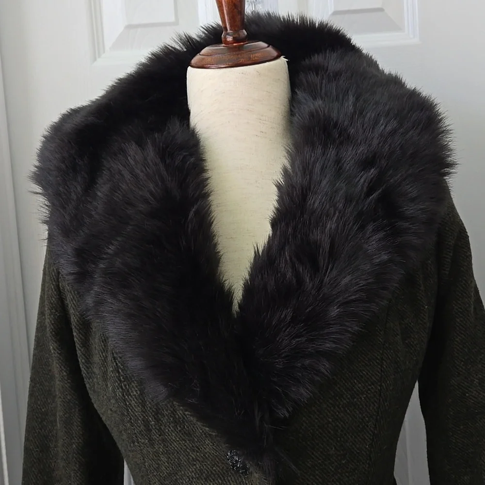 Collectif Molly Vintage Jacket W/ Fur Collar, In Olive Green, NWT - Picture 5 of 16